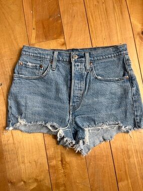 Levi's Light Blue Frayed Denim Cutoff Shorts
